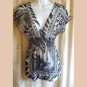 Sexy See-Thru V Neck/Back Elastic Waistband Top